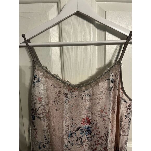 T Tagari Floral & Lace Fringe Trimmed Boho Festival Slip Dress sz M EUC - Picture 2 of 10